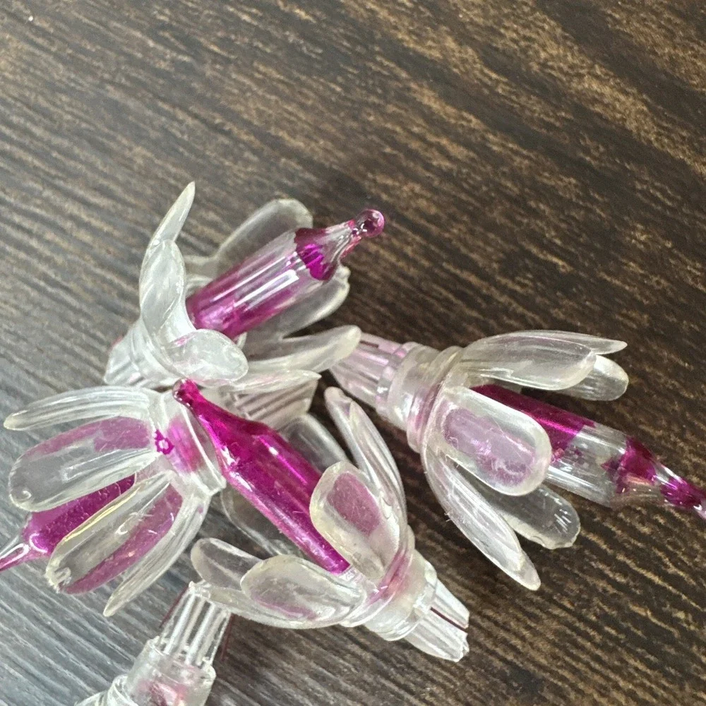 31 Tulip Flower Christmas Mini Lights Push In Lights W: Reflector Covers Vintage